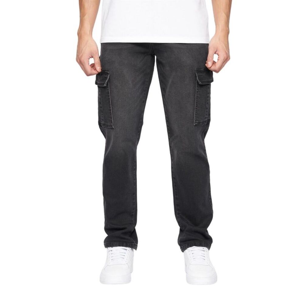 Crosshatch Mens Kremtap Cargo Jeans / Black Wash